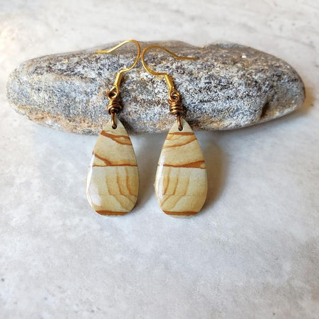 Picture Jasper teardrop gold earrings on tile 