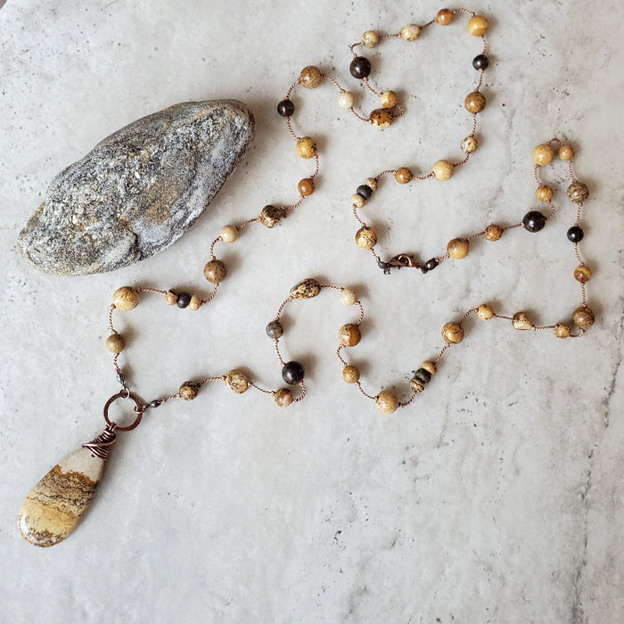 Picture Jasper knotted necklace on tile