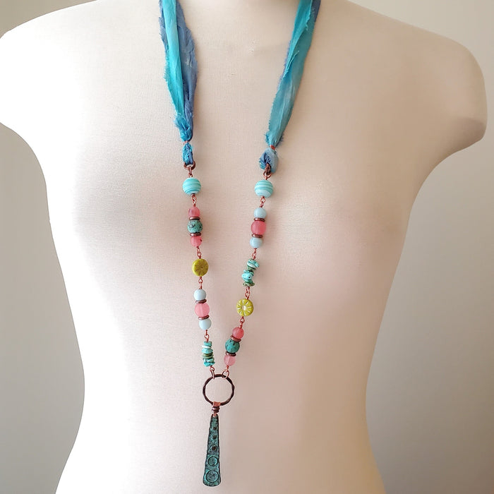 sari silk beaded necklace on bust