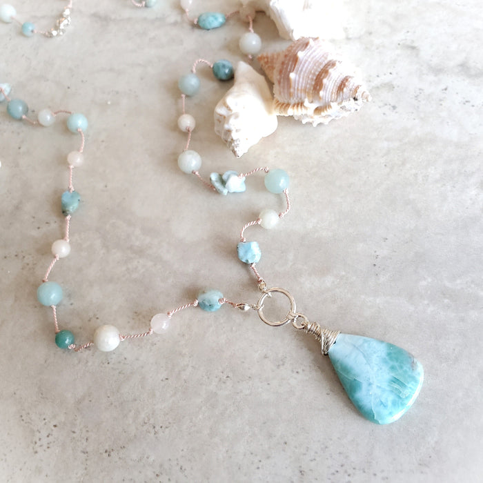 Larimar & Amazonite knotted necklace 