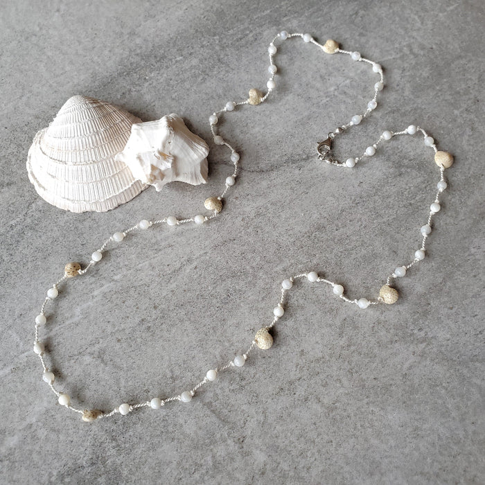 Mother of pearl and shell hand knotted necklace 