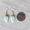  Amazonite earrings on sterling silver ear wires beside a quarter