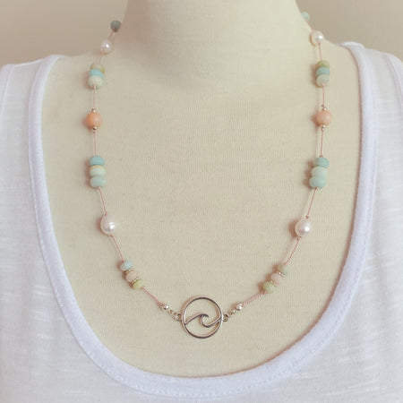 amazonite pearl wave connector necklace