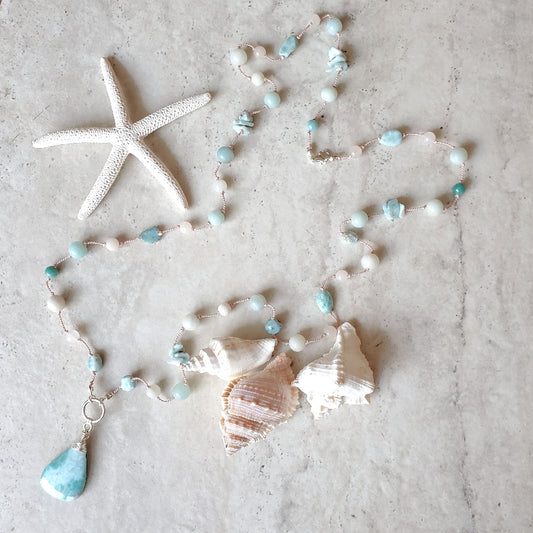 Larimar & Amazonite knotted necklace 