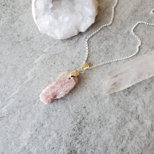 Pink Tourmaline nugget pendant necklace