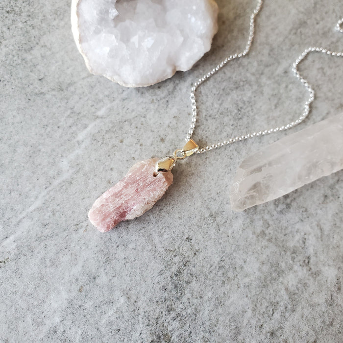 Pink Tourmaline nugget pendant necklace