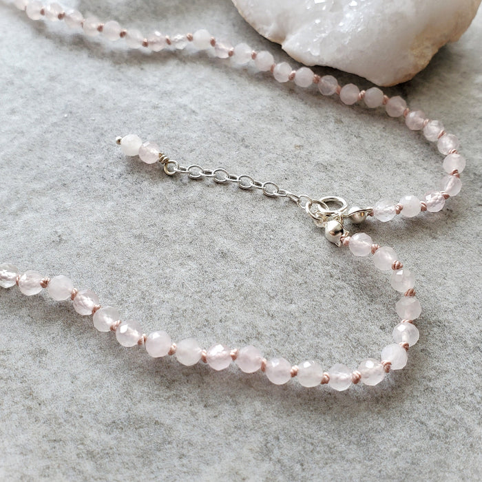 Faceted Rose Quartz knotted necklace