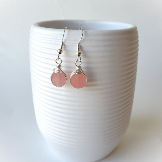 frosted Cherry Quartz herringbone earrings hanging