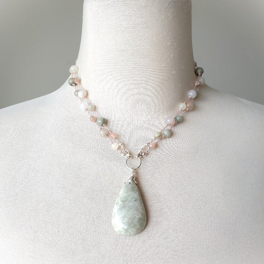 Caribbean Calcite Multi Gemstone Silk Knotted Necklace