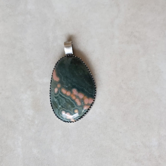 Freeform Ocean Jasper silversmith pendant only