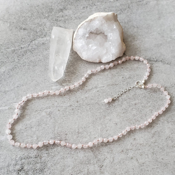 Faceted Rose Quartz knotted necklace