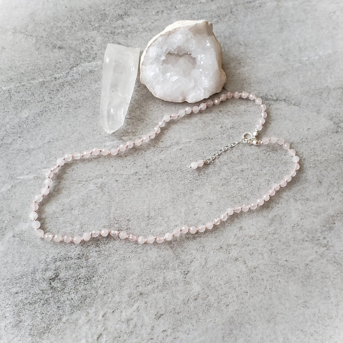 Faceted Rose Quartz knotted necklace