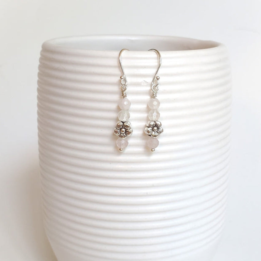 Faceted Rose Quartz earrings hanging