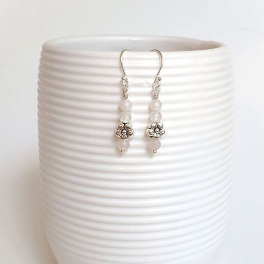 Faceted Rose Quartz earrings hanging