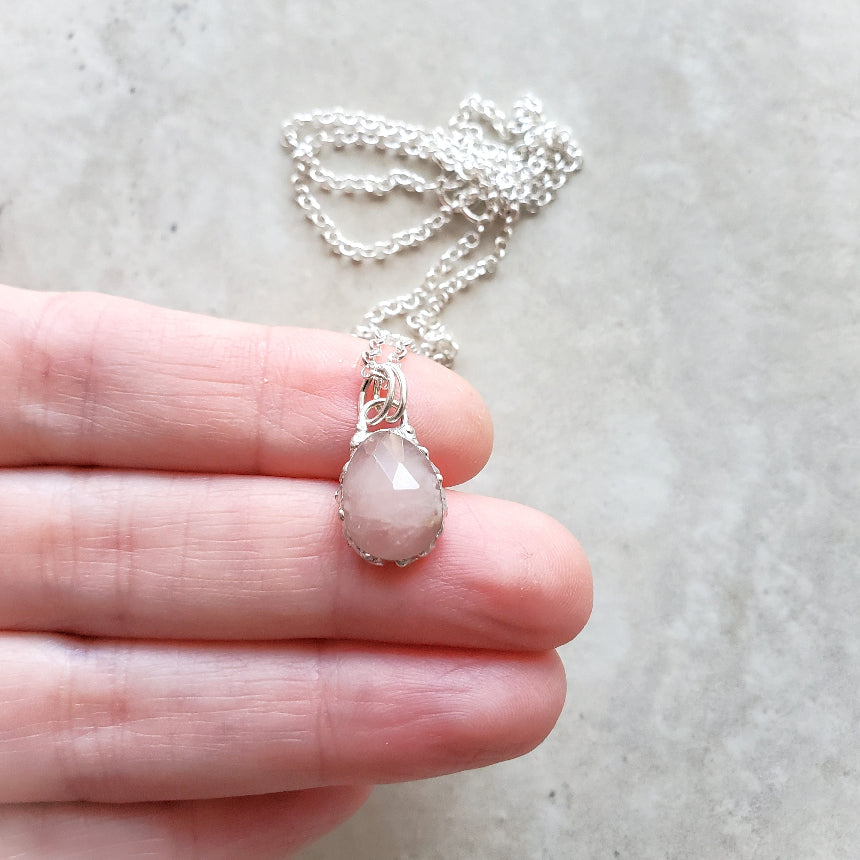 Rose Quartz faceted soft solder pendant