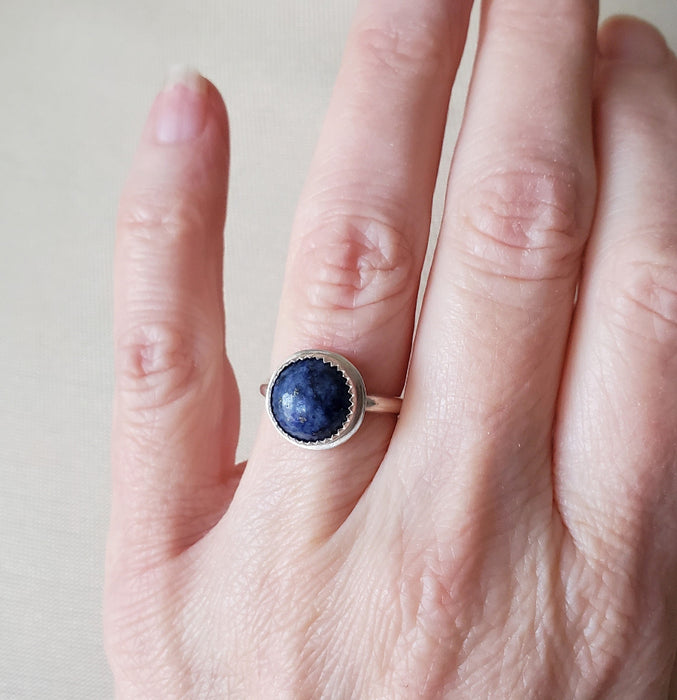 Lapis Lazuli silversmith ladies ring on model