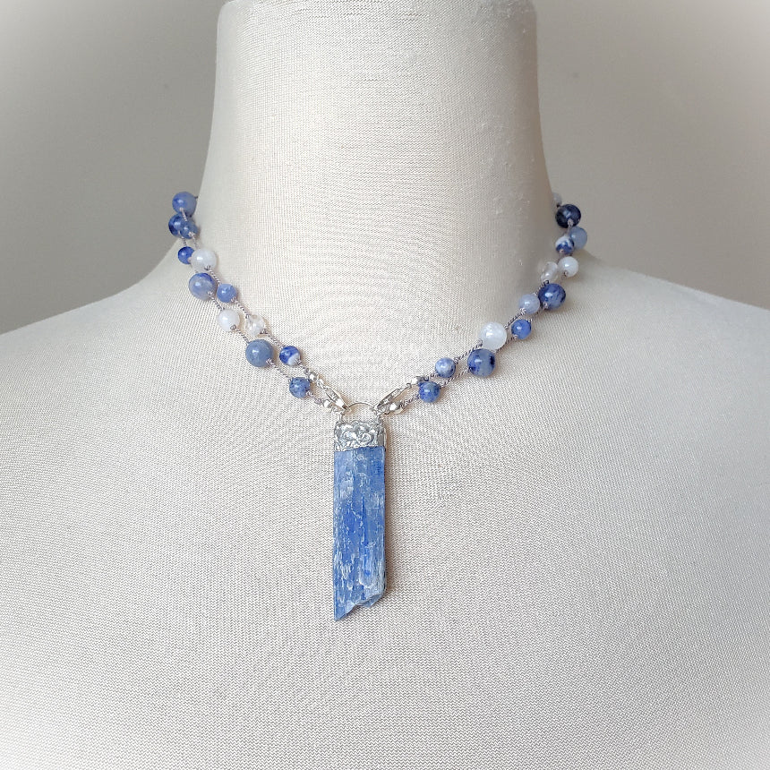 Hand Knotted Blue Kyanite & Sodalite Necklace