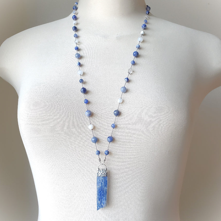 Hand Knotted Blue Kyanite & Sodalite Necklace