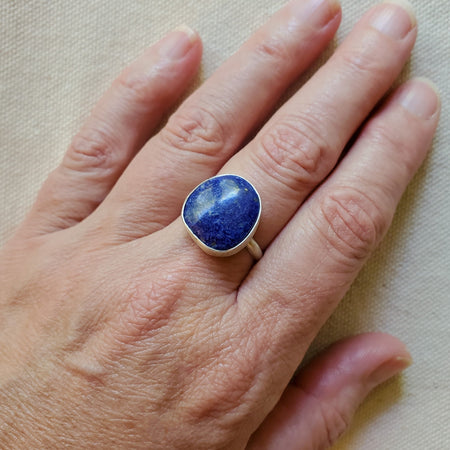 Lapis Lazuli silversmith ring on model