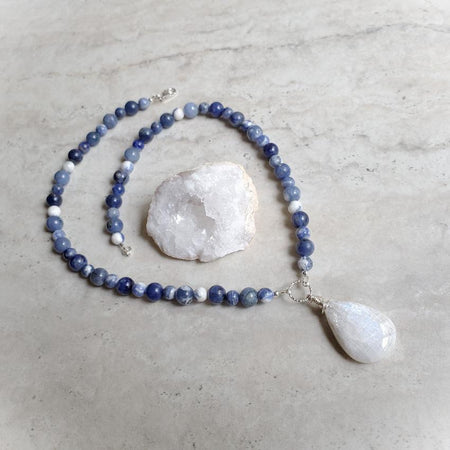 Sodalite necklace with Moonstone focal 