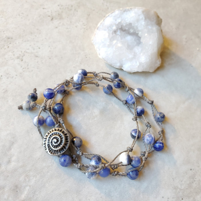 Hand knotted Sodalite 3 wrap bracelet