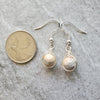 Crazy lace Agate herringbone wrap sterling silver earrings beside a quarter