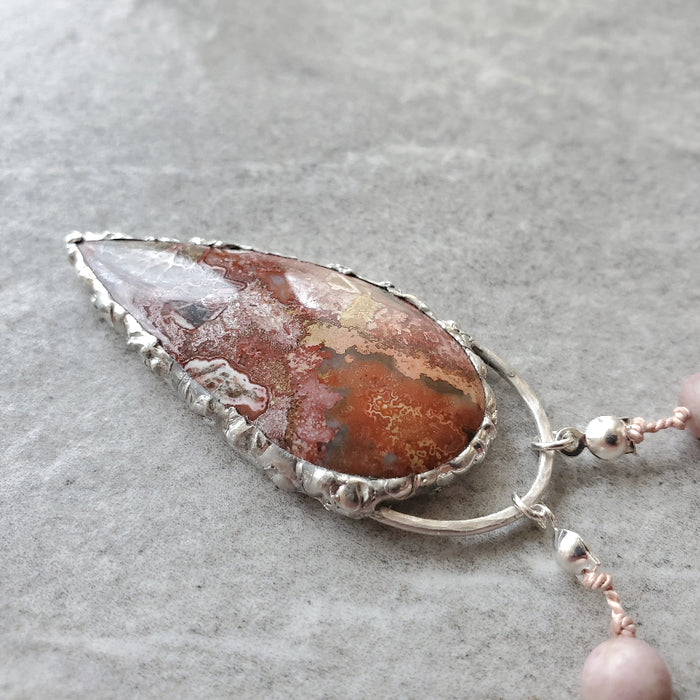 Crazy Lace Agate multi gemstone knotted necklace close up