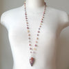 Crazy Lace Agate multi gemstone knotted necklace single strand on bust
