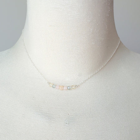 Multi gemstone bar sterling silver necklace on bust