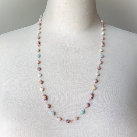 multi gemstone hand knotted necklace on bust