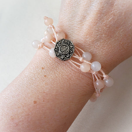 Pink Aventurine 3 wrap bracelet on model