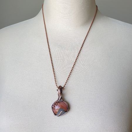 Polychrome Jasper wire wrapped heart pendant on bust