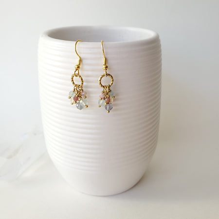 faceted Tourmaline cluster earrings hanging