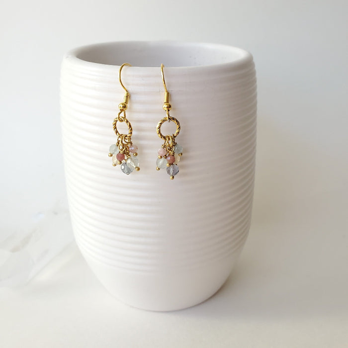 faceted Tourmaline cluster earrings hanging