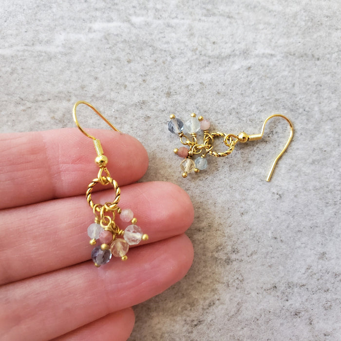 faceted Tourmaline cluster earrings in hand