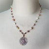 multi gemstone necklace with fire Painted copper sun focal on bust
