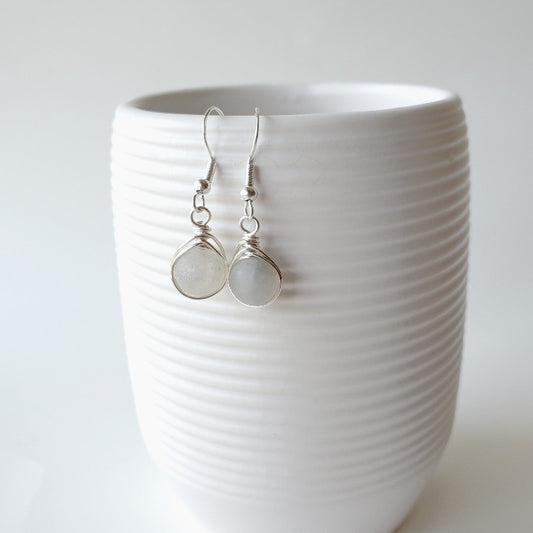 Frosted Smoky Quartz herringbone wrapped earrings hanging
