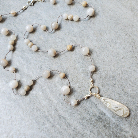 Crazy Lace Agate hand knotted necklace