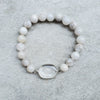White Crazy Lace Agate stretch bracelet with Quartz focal
