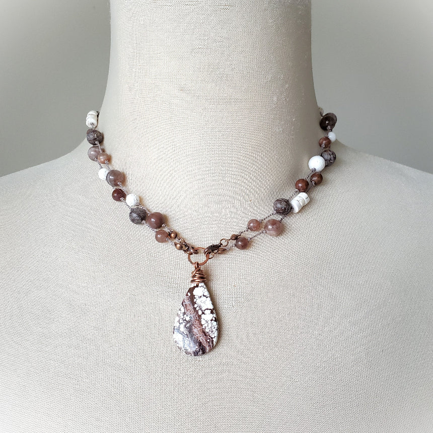Wild Horse Magnesite Multi Bead Long Knotted Necklace