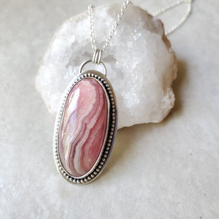 Rhodochrosite oval silversmith pendant necklace