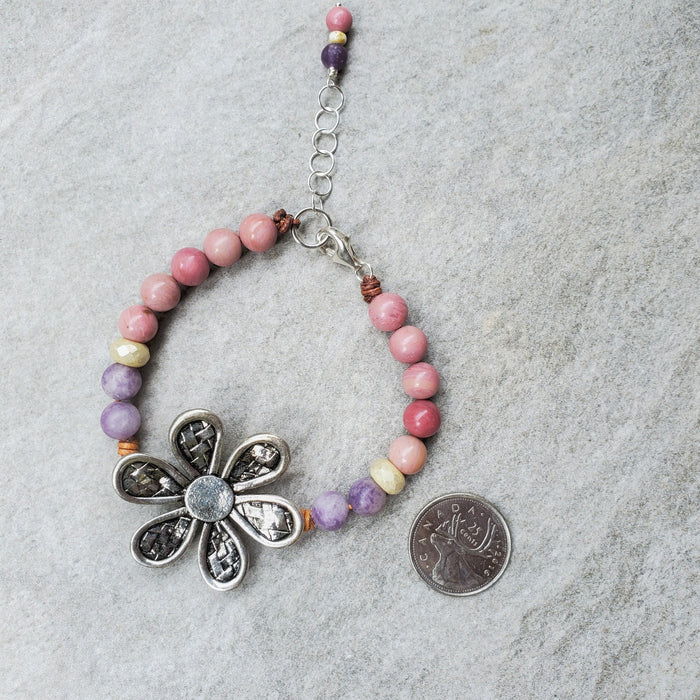 large flower focal multi gemstone clasp bracelet