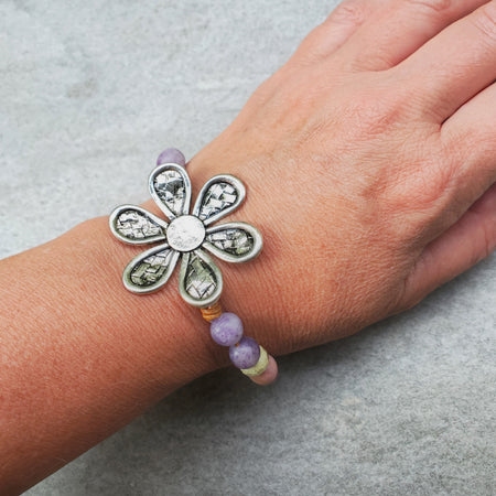large flower focal multi gemstone clasp bracelet