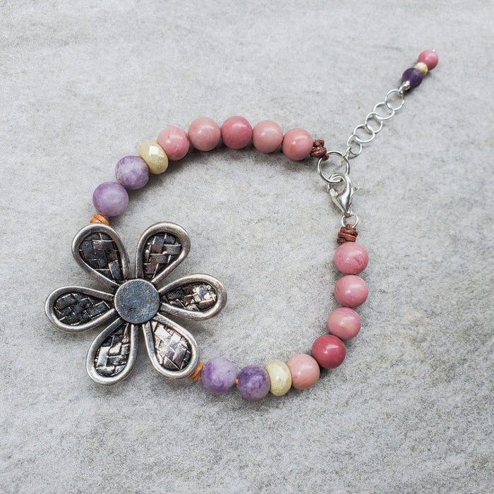 large flower focal multi gemstone clasp bracelet