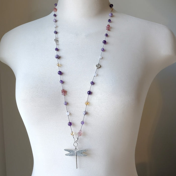 Wildflower Long Hand knotted Multi Gemstone Necklace