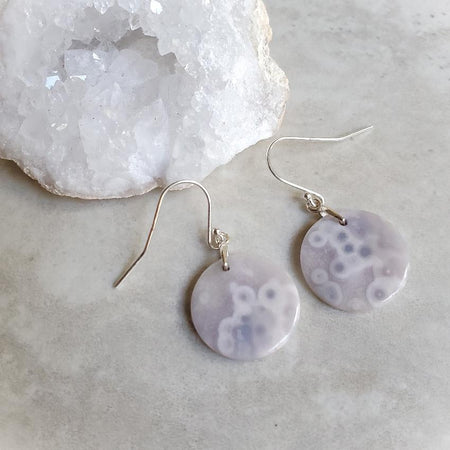 Purple Agate round earrings on tile