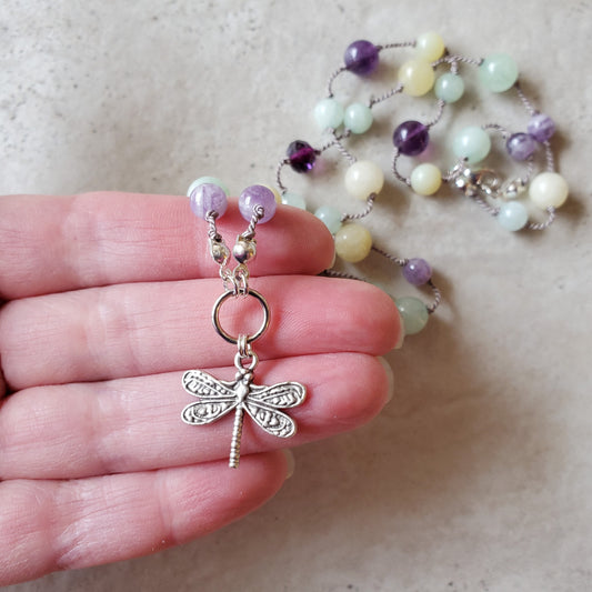 Hand knotted Multi Gemstone Dragonfly Necklace
