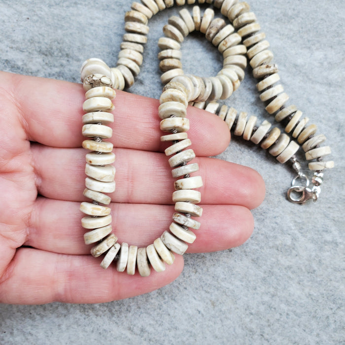 Hand knotted Wild Horse Magnesite Heishi bead necklace