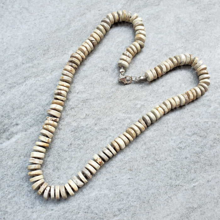 Hand knotted Wild Horse Magnesite Heishi bead necklace