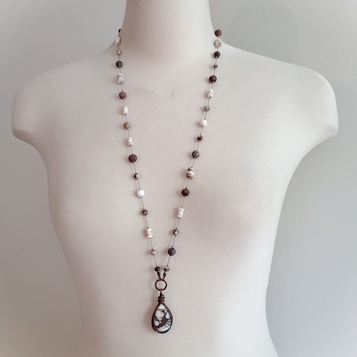 Multi bead silk knotted necklace in warm earthy tones